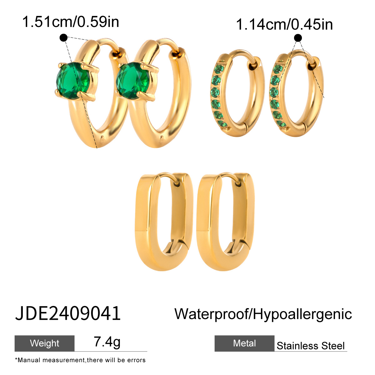 1 Piece Simple Casual Style Geometric Stainless Steel  Gold Color Inlay Green Zircon Women's Earrings Set h5 Picture2